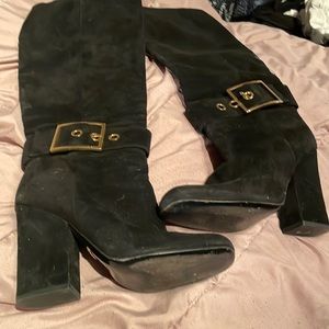 Black suede GUCCI Buckle Knee High Boots/Booties.